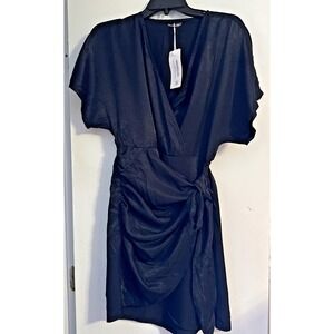 Nerlerolian Black Dress Small wrap around tie knee length